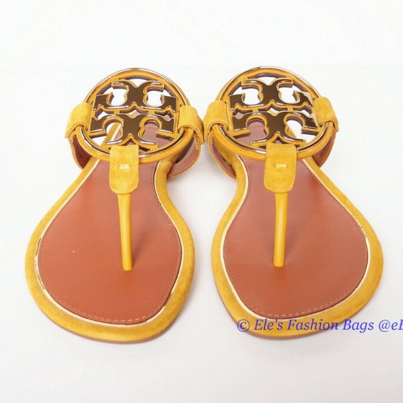 ❤️ NIB Tory Burch Metal Miller Suede Leather Thong Sandal Gold Finch Yellow US 6 - Picture 6 of 13